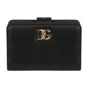 Gladleren portemonnee met gouden rits Dolce & Gabbana , Black , Dames