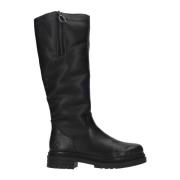 Zwart leren lange laars met teddyvoering Rieker , Black , Dames