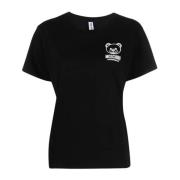Logo Print Zwarte T-shirt Moschino , Black , Dames