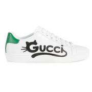 Kitten-Logo Low-Top Sneakers Gucci , White , Dames