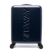 Blauwe Logo Trolley Koffer K-Way , Blue , Heren