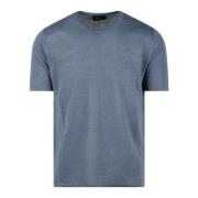 Linnen Gebreide T-shirt met Korte Mouwen Roberto Collina , Blue , Here...