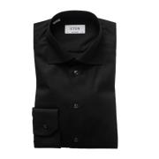 Moderne Pasvorm Zwarte Overhemd Eton , Black , Heren