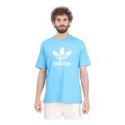 Blauw en wit Adicolor Trefoil T-shirt Adidas Originals , Blue , Heren