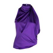 Paarse Gedrapeerde Halternek Top Versace , Purple , Dames
