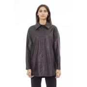 Bruine Lederen Shirt met Knoopsluiting Alpha Studio , Gray , Dames