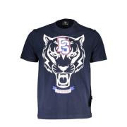 Blauw Katoenen T-Shirt met Print Plein Sport , Blue , Heren