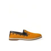 Oranje Studded Linnen Leren Loafers Dolce & Gabbana , Orange , Heren