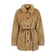 Faux Fur Shearling Jacket Molliolli , Beige , Dames