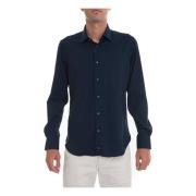 Italiaanse Hals Slim Fit Wol Overhemd Càrrel , Blue , Heren