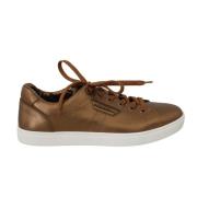 Gouden Leren Heren Casual Sneakers Dolce & Gabbana , Brown , Heren