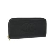 Pre-owned Leather wallets Chanel Vintage , Black , Dames