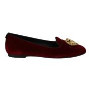 Velvet Loafers met Gouden Hart Dolce & Gabbana , Red , Dames