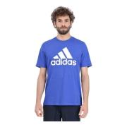 Groot Logo Jersey T-shirt Blauw Adidas , Blue , Heren