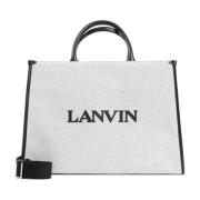 Katoenen Tote Tas Beige Zwart Lanvin , White , Heren