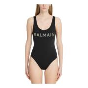Logo Swimsuit Balmain , Black , Dames