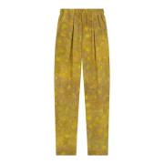 Lili, zijden limoenprint broek Cortana , Yellow , Dames