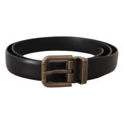 Zwart Kalfsleer Geborsteld Messing Doosgesp Riem Dolce & Gabbana , Bla...