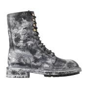 Luxe Veterschoenen Zwart Grijs Wit Dolce & Gabbana , Gray , Heren