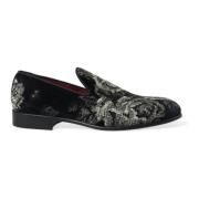 Zwarte Bloemen Loafers Fluweel Leer Dolce & Gabbana , Multicolor , Her...