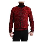 Rode Luipaardprint Coltrui Sweater Dolce & Gabbana , Multicolor , Here...