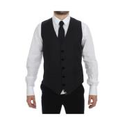 Grijze Wol Formeel Jurk Vest Dolce & Gabbana , Gray , Heren