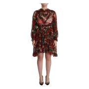 Rode Bloemen Zijden Mini Jurk Dolce & Gabbana , Multicolor , Dames