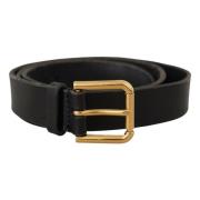 Zwarte Leren Riem met Gouden Metalen Logo Dolce & Gabbana , Black , He...