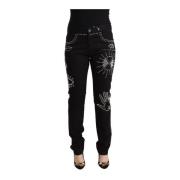 Zwarte Versierde Mid-Taille Denim Jeans Valentino , Black , Dames