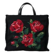 Zwarte Cashmere Rozenborduurwerk Tote Tas Dolce & Gabbana , Multicolor...