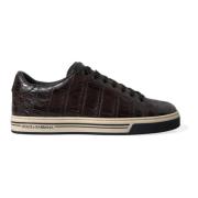 Bruine Croc Leren Casual Sneakers Dolce & Gabbana , Brown , Dames