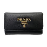 Dames Leren Sleutelhanger Prada , Black , Dames