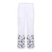 Witte Geborduurde Wijde Linnen Broek Part Two , White , Dames