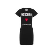 Zwart Katoenen Logo Geborduurde Jurk Moschino , Black , Dames