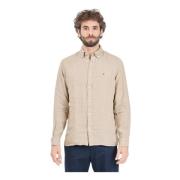 Beige Geborduurd Logo Overhemd Tommy Hilfiger , Beige , Heren