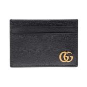 Zwarte Leren Kaarthouder met Metalen Logo Gucci , Black , Heren