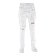 Zware Reparatie Jeans met Ruit Patch Purple Brand , White , Heren