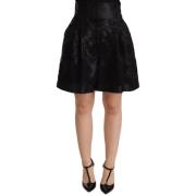 Elegante Zwarte Bloemen Brokaat Hoge Taille Rok Dolce & Gabbana , Blac...