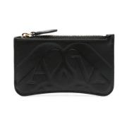 Zwarte Leren Portemonnee met Logoprint Alexander McQueen , Black , Dam...