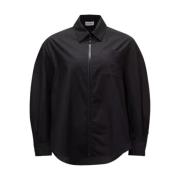Zwarte Poplin Zip-Up Shirt Lichtgewicht Katoen Moncler , Black , Dames