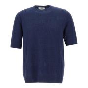 Blauw Linnen Katoenen T-shirt met Geribbelde Textuur Lardini , Blue , ...