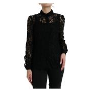Elegante Bloemenkant Blouse Top Dolce & Gabbana , Black , Dames