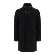 Diagonal Wool Coat Herno , Black , Heren