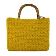Rafia Crochet Shopper Tas met Bamboe Handvatten Chica London , Yellow ...