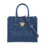 Denim La Medusa Tote Bag Versace , Blue , Dames