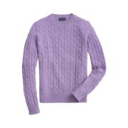 Lamswol Kabel Crewneck Gebreide Trui Brooks Brothers , Purple , Heren