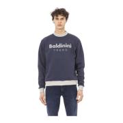Trendy Sweatshirt 100% Katoen Monochroom Logo Baldinini , Blue , Heren