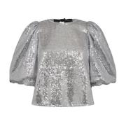 Pailletblouse met strikken 930-Zilver Co'Couture , Gray , Dames