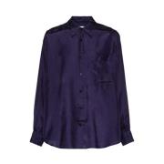 Paarse Zijden Satijnen Overhemd Box-Pleat Lemaire , Purple , Heren