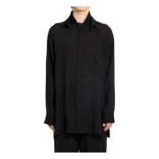 Zwart Gedrapeerd Lawn Overhemd Yohji Yamamoto , Black , Heren
